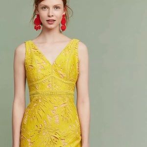 Anthropologie Maeve Gardenia Lace Dress Yellow 12